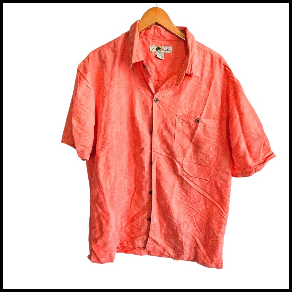 Joe Marlin Coral Camp Shirt Tropical Print Button‎ Up Short Sleeve XLT